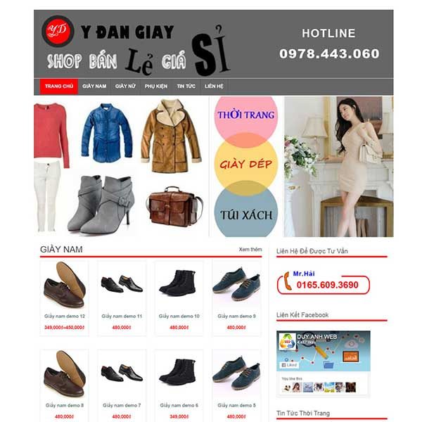 mẫu website bán giầy dép