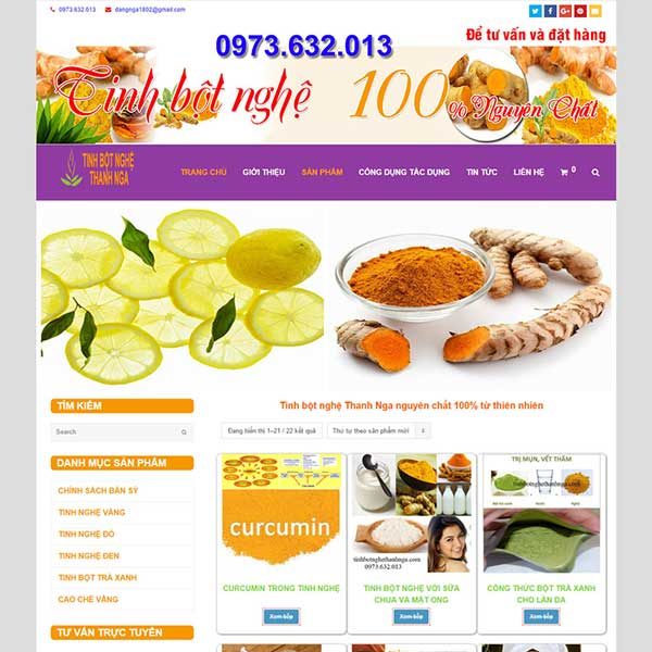 mẫu website bán tinh bột nghệ
