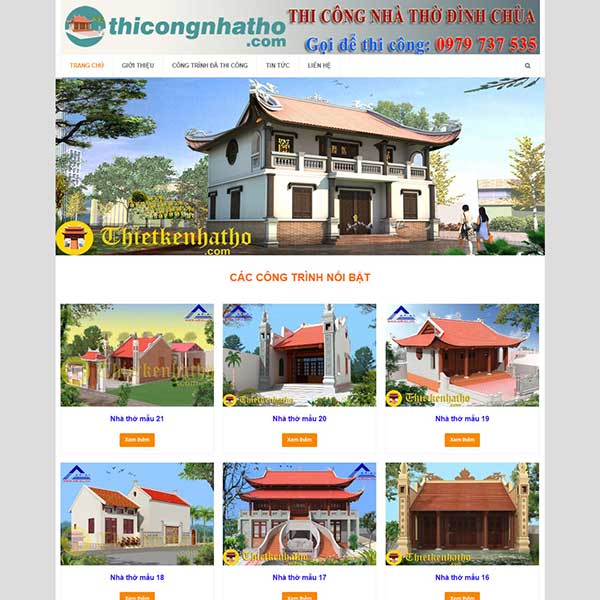 mẫu website thi công đền thờ