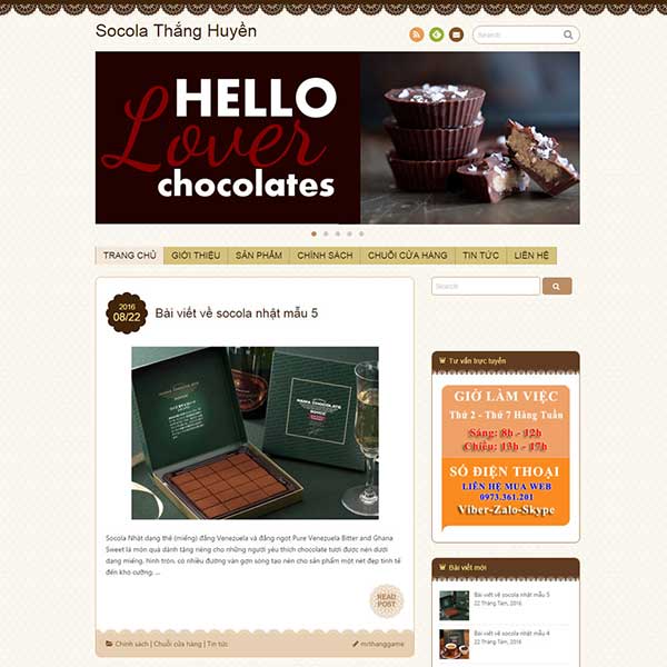 mẫu website giới thiệu socola