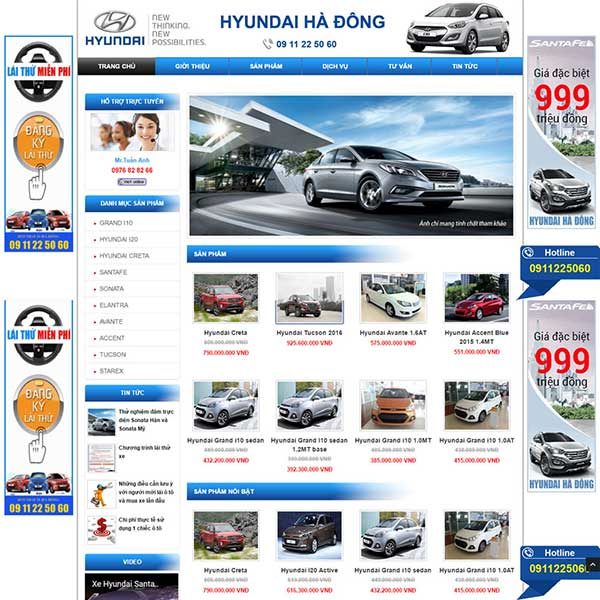 mẫu website bán xe huyndai