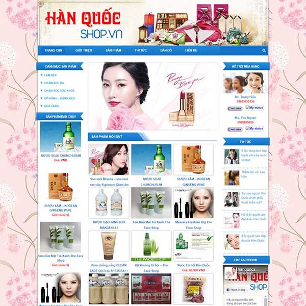 mẫu website bán mỹ phẩm hàn quốc