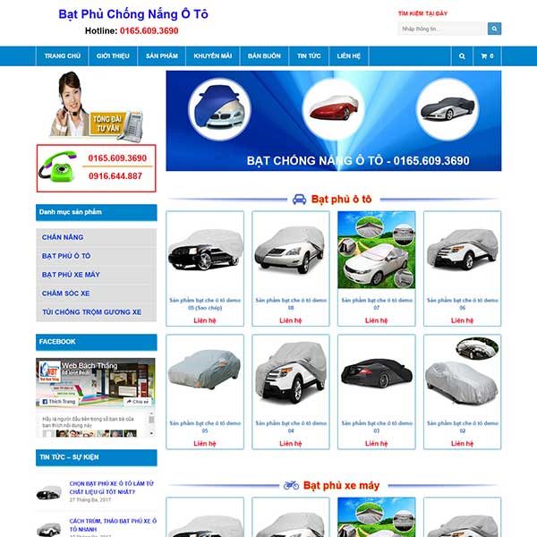 mẫu website bán bạt phủ oto